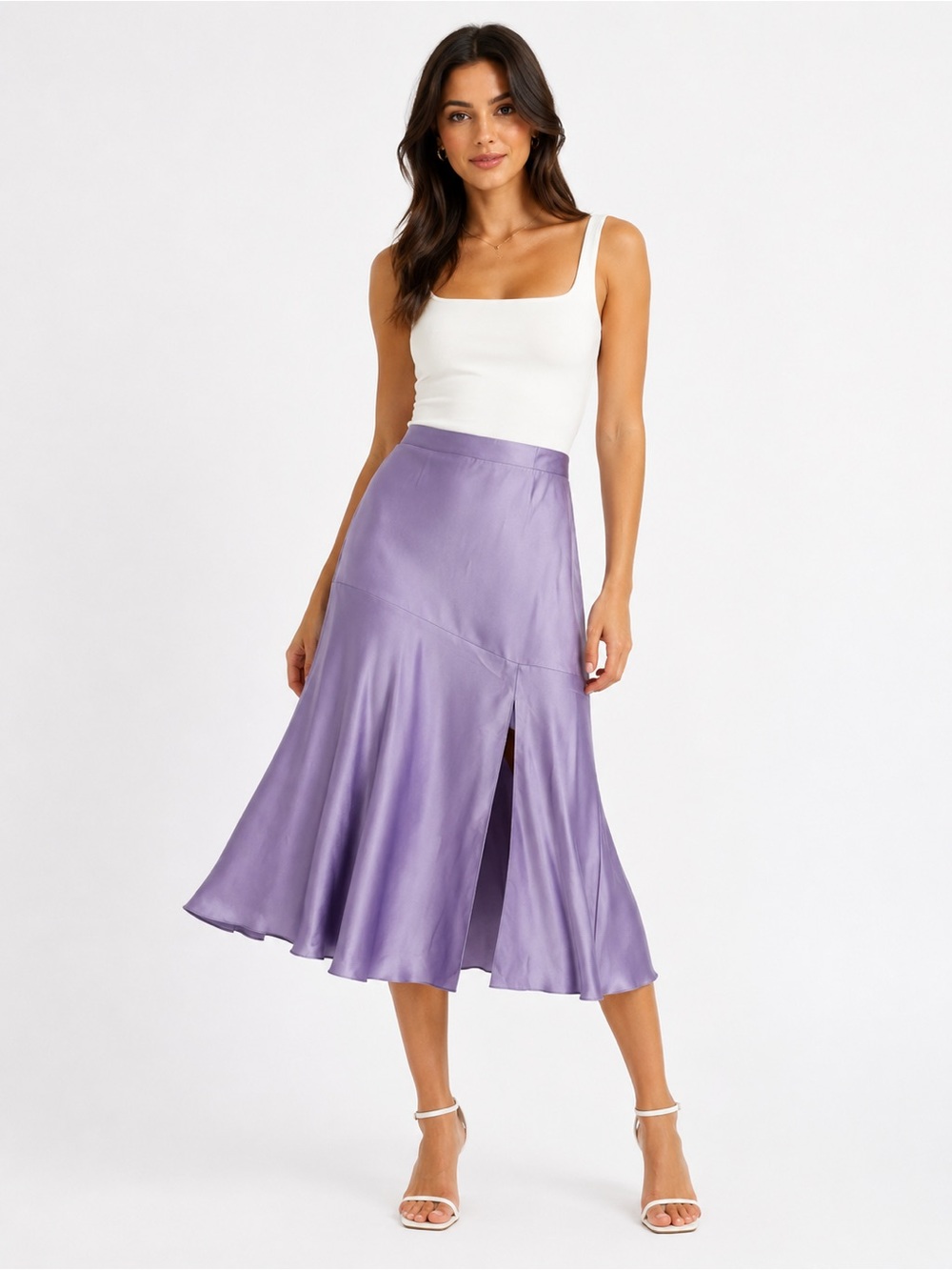 & Other Stories Lavender Satin Asymmetrical Midi Skirt US 4